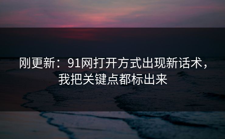 刚更新：91网打开方式出现新话术，我把关键点都标出来