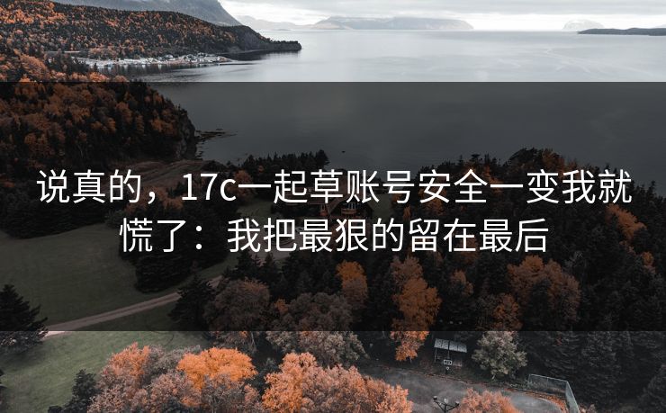 说真的，17c一起草账号安全一变我就慌了：我把最狠的留在最后